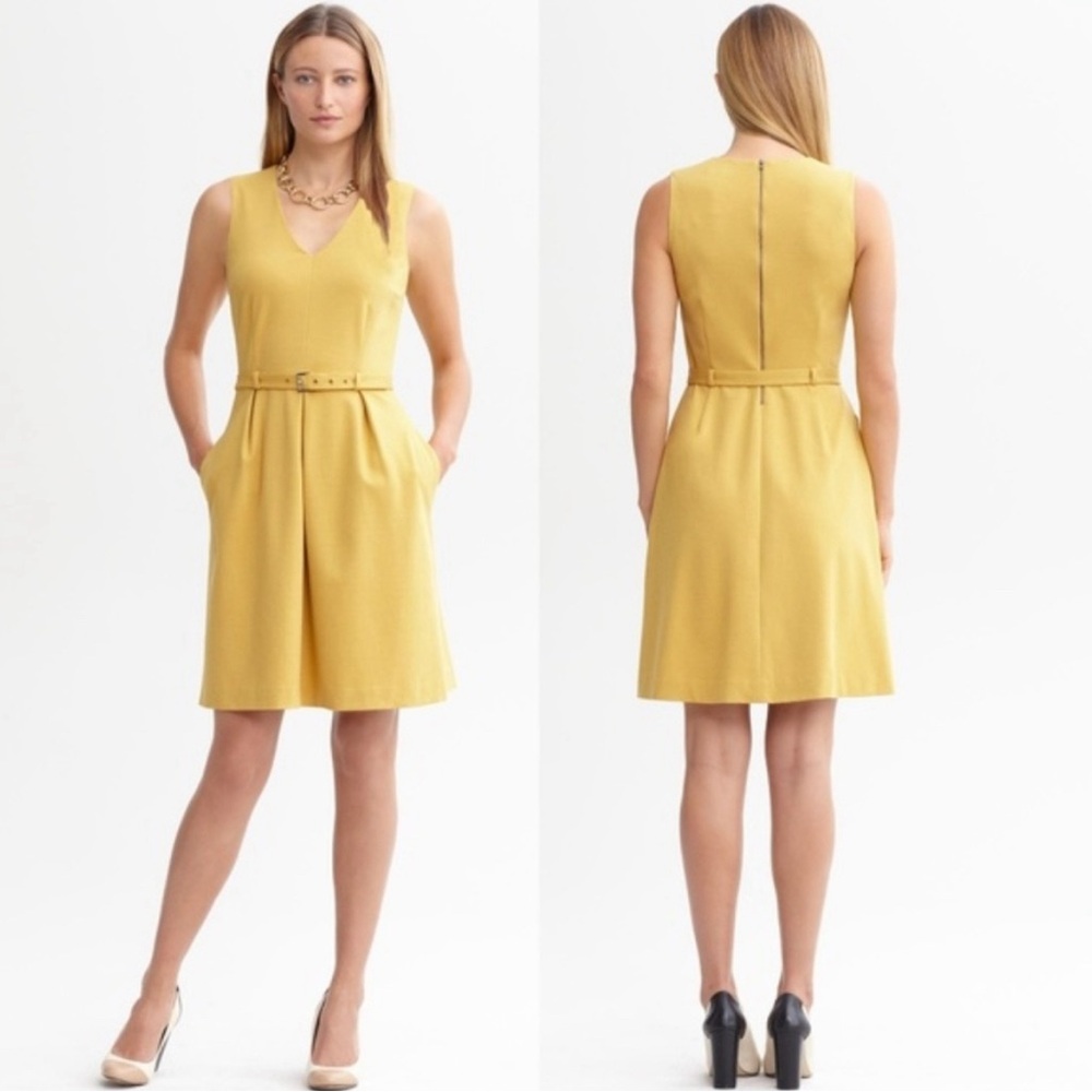 Banana Republic size 2P belted dress in color “amber glow” ✨